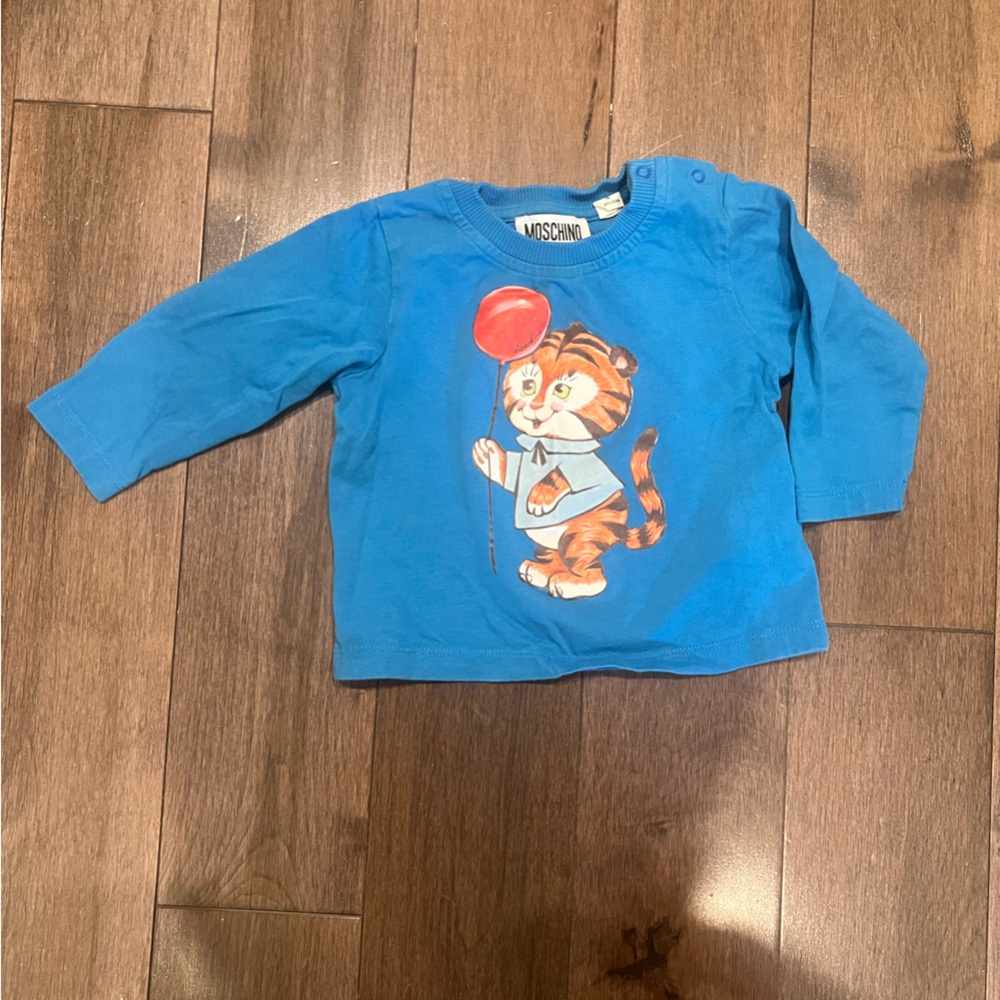 Moschino Blue toddler Long Sleeve Tee with Colorful Graphic
